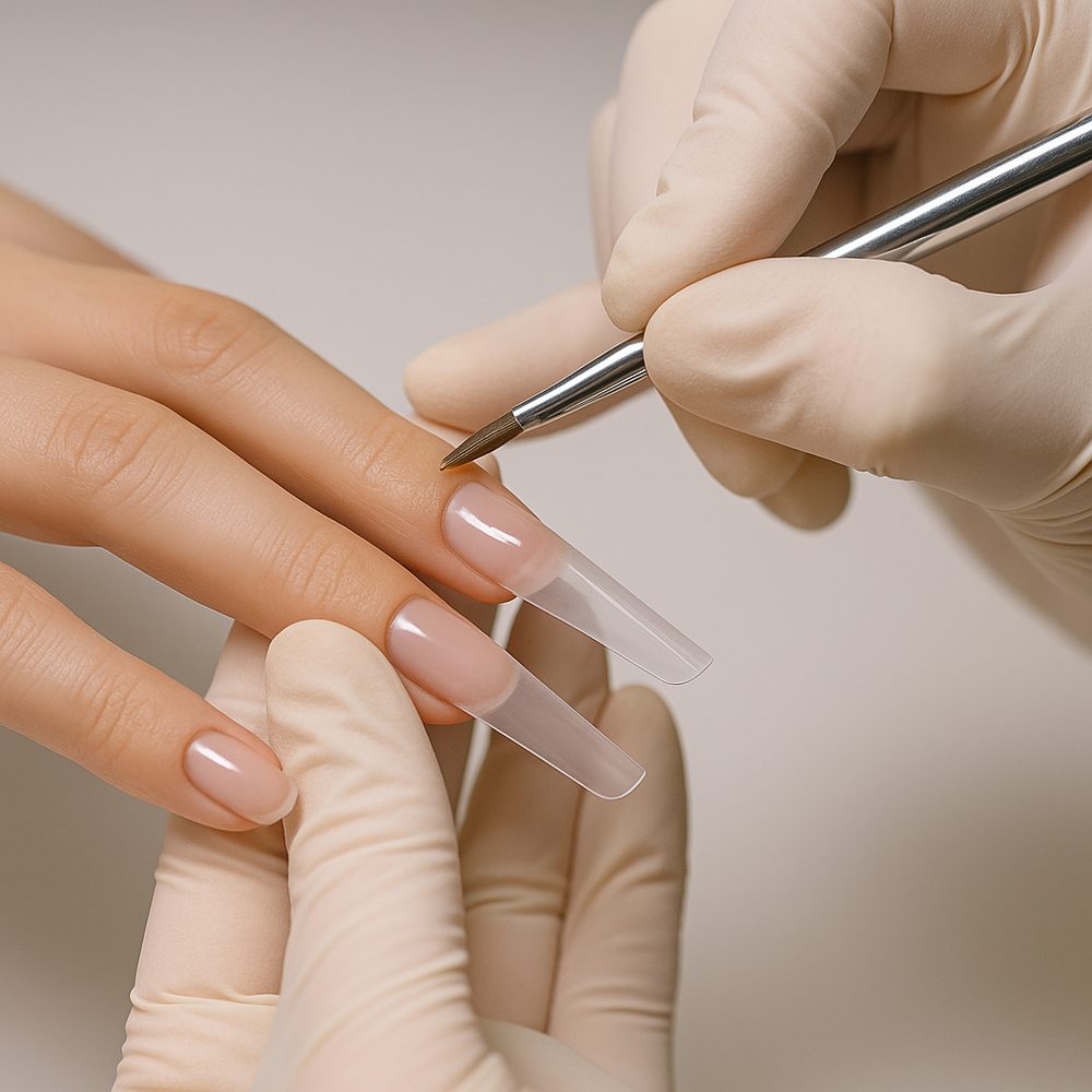 Aplicação de tip para alongamento express de unha em gel